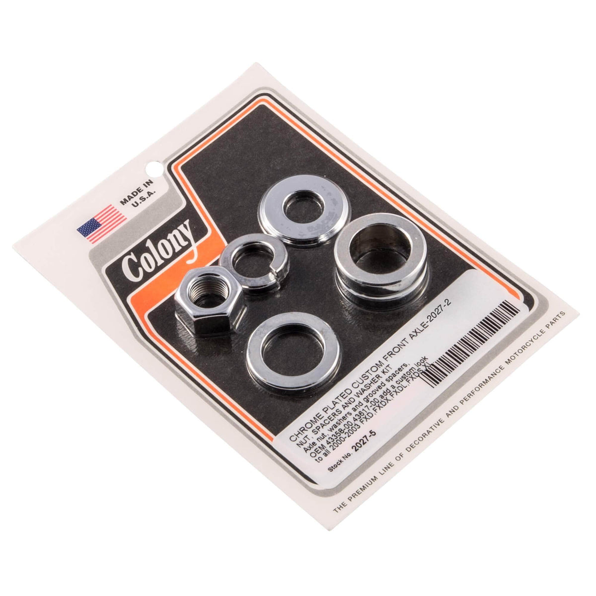 #2027-5 Front Axle Nut Grooved Spacer Kit 2000-2003 Harley-Davidson  FXD/FXDX/FXDL/FXDS/XL - Chrome Plated