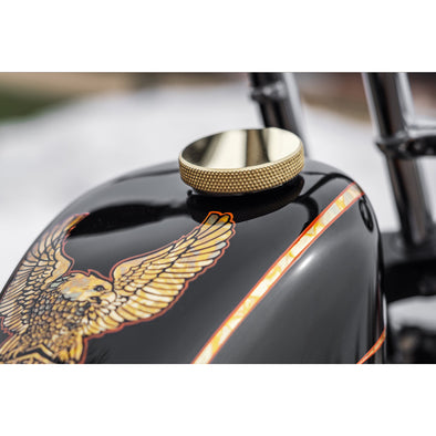 Billet Bayonet / Cam Harley Style Vented Gas Cap - Polished Brass