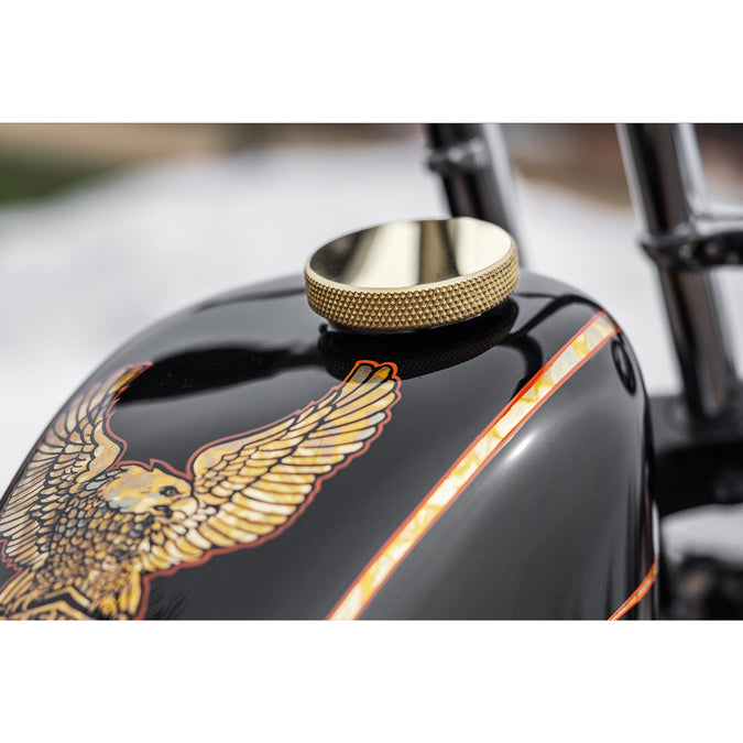 Billet Bayonet / Cam Harley Style Vented Gas Cap - Polished Brass