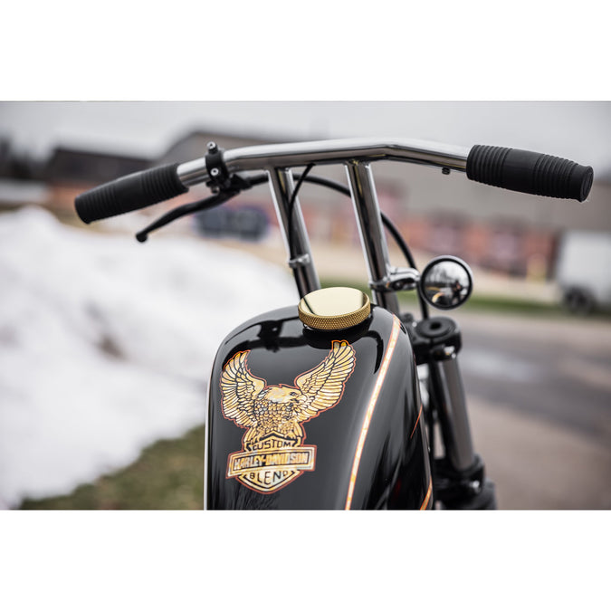 Billet Bayonet / Cam Harley Style Vented Gas Cap - Polished Brass