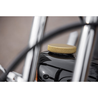 Billet Bayonet / Cam Harley Style Vented Gas Cap - Polished Brass