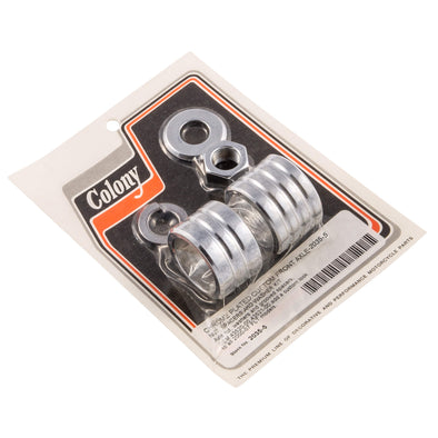 #2035-5 Front Axle Nut Grooved Spacer Kit 2000-2006 Harley-Davidson FLT - Chrome Plated