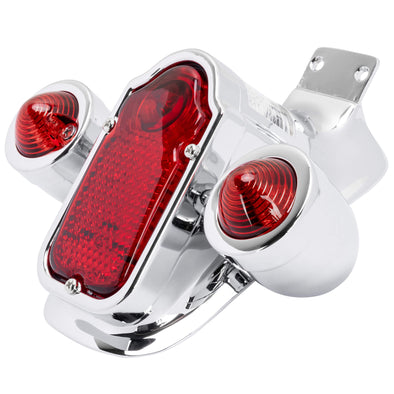 Tombstone LED Taillight w/ Red Turn Signals - Red Lens - Chrome