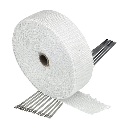 White Exhaust Wrap Header Tape - 2 inch x 50 foot - with 10 Stainless Zip Ties